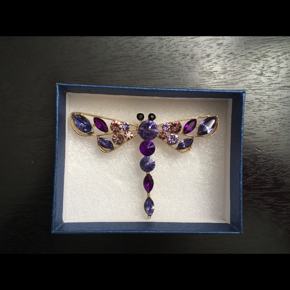 Multi Color Austrian Crystals Fairy Dragonfly Brooch Pin Pendant - Reduced - Picture 7 of 13